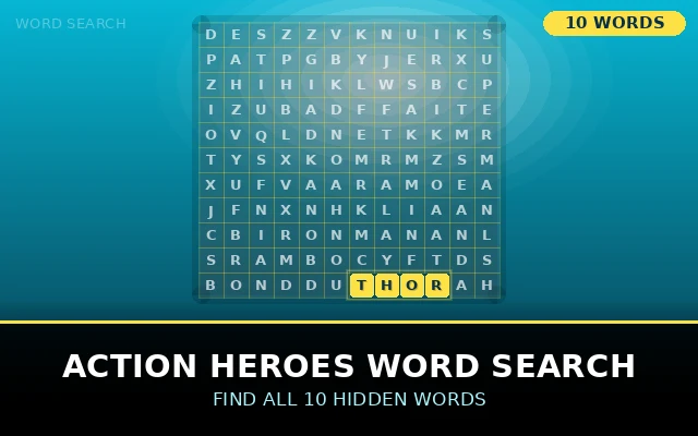 Action Heroes Word Search Grid