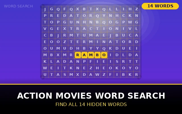 Action Movies Word Search Grid