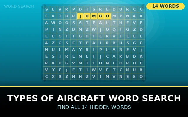 Types of Aircraft Word Search Grid