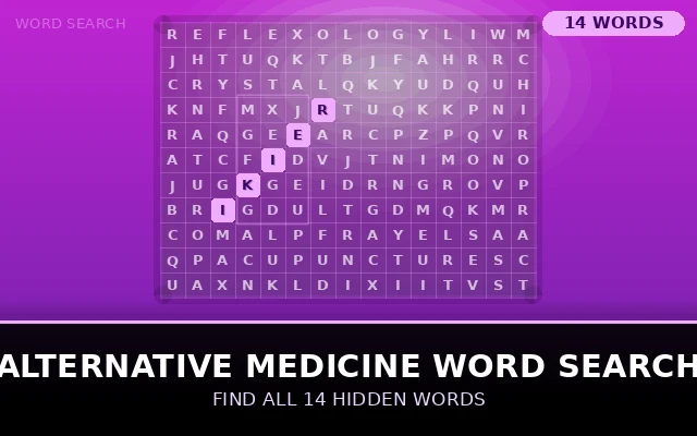 Alternative Medicine Word Search Grid