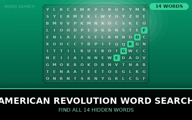American Revolution Word Search Grid