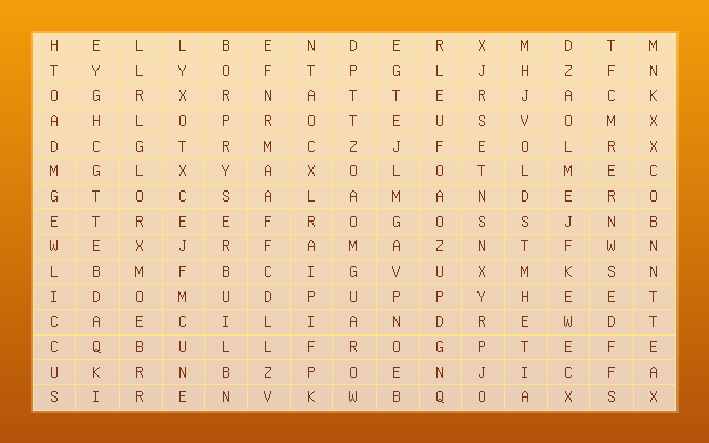 Amphibians Word Search Grid