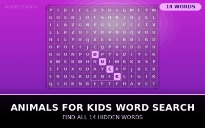 Animals for Kids Word Search Word Search Puzzle