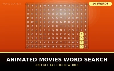 Animated Movies Word Search Word Search Puzzle