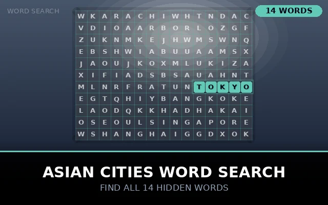 Asian Cities Word Search Grid