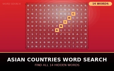 Asian Countries Word Search Word Search Puzzle