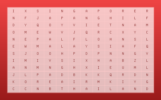 Asian Countries Word Search Puzzle