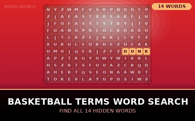 Basketball Terms Word Search Grid