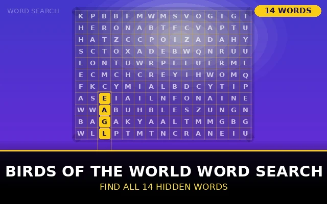 Birds of the World Word Search Grid