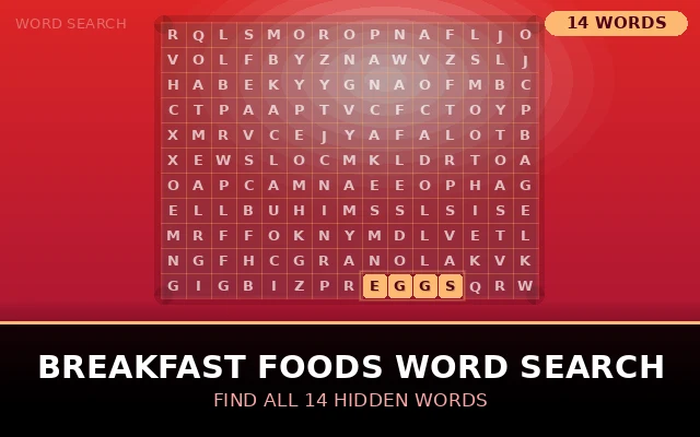 Breakfast Foods Word Search Grid