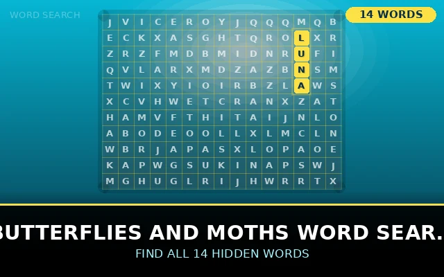 Butterflies and Moths Word Search Grid