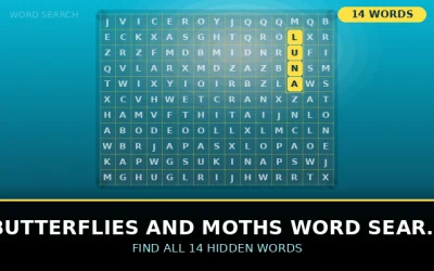 Butterflies and Moths Word Search Word Search Puzzle