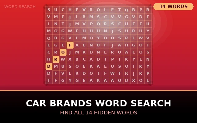 Car Brands Word Search Grid