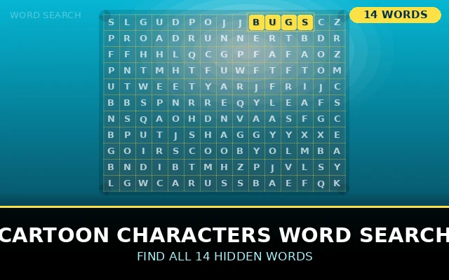 Cartoon Characters Word Search Grid