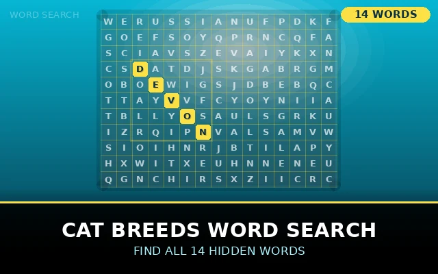 Cat Breeds Word Search Grid