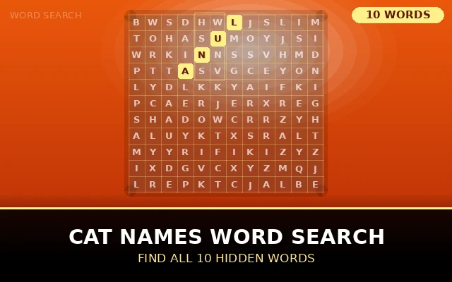 Cat Names Word Search Grid