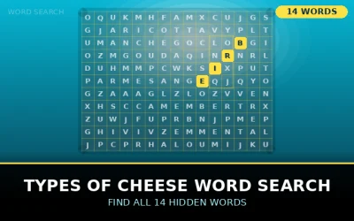 Types of Cheese Word Search Word Search Puzzle