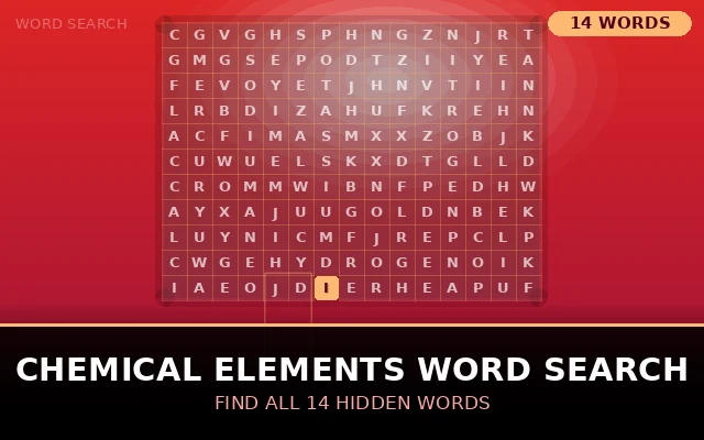 Chemical Elements Word Search Grid