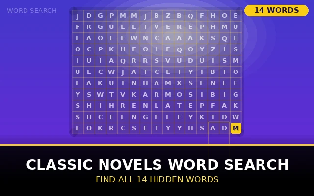 Classic Novels Word Search Grid