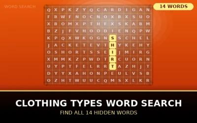 Clothing Types Word Search Word Search Puzzle
