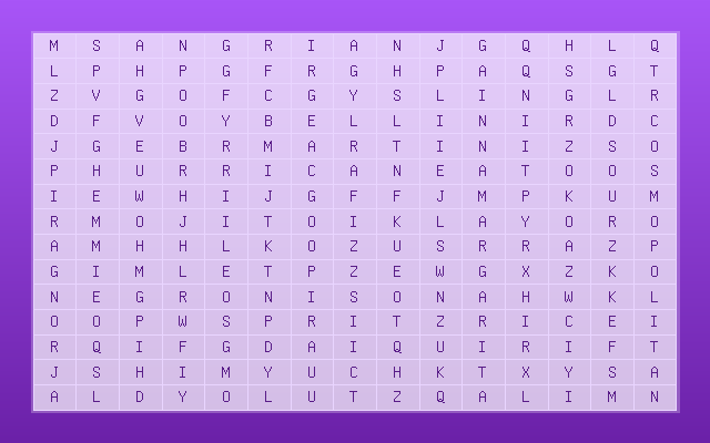 Cocktails Word Search Grid