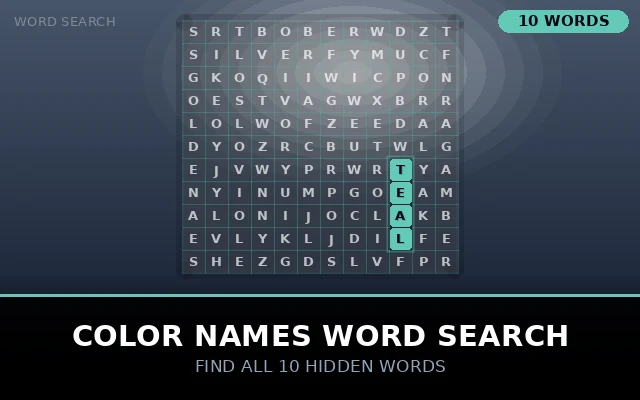 Color Names Word Search Grid