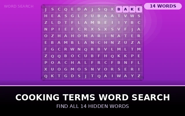 Cooking Terms Word Search Grid