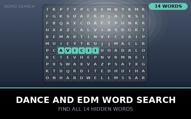 Dance and EDM Word Search Grid