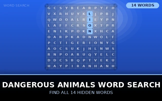 Dangerous Animals Word Search Grid