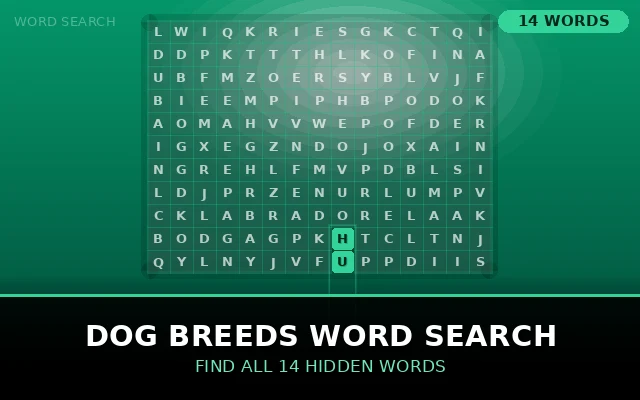 Dog Breeds Word Search Grid