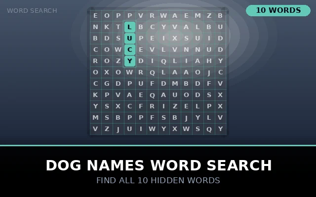 Dog Names Word Search Grid