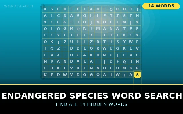 Endangered Species Word Search Grid