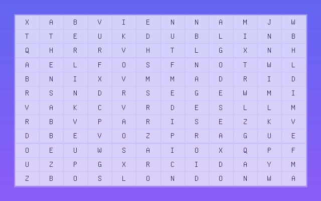 European Capitals Word Search Puzzle