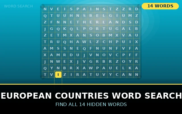 European Countries Word Search Grid