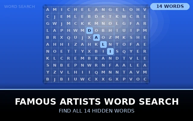 Famous Artists Word Search Grid