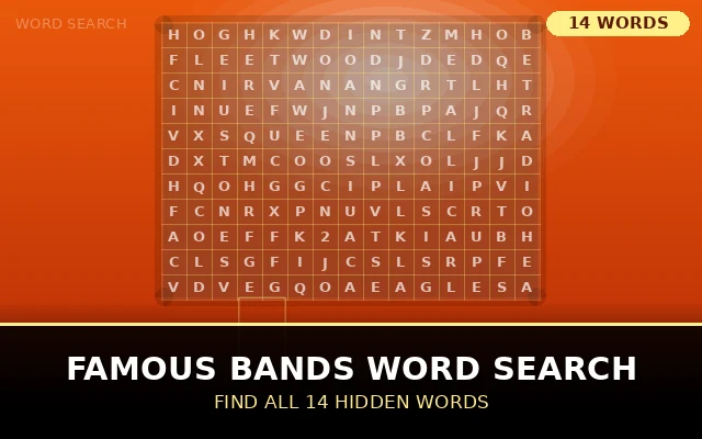 Famous Bands Word Search Grid