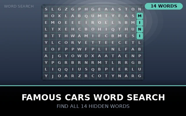 Famous Cars Word Search Grid