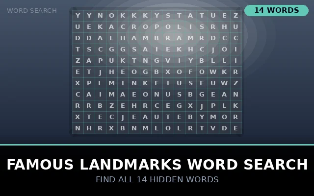 Famous Landmarks Word Search Grid