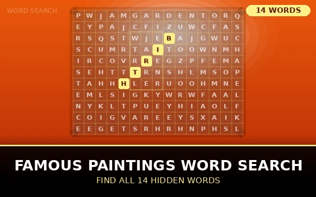 Famous Paintings Word Search Grid
