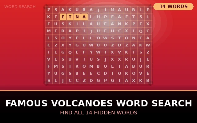 Famous Volcanoes Word Search Grid
