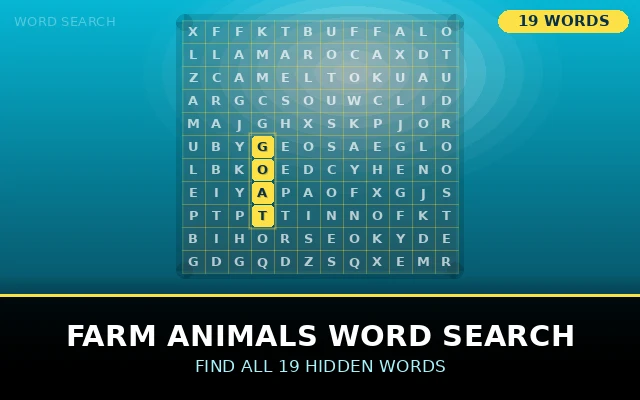 Farm Animals Word Search Grid