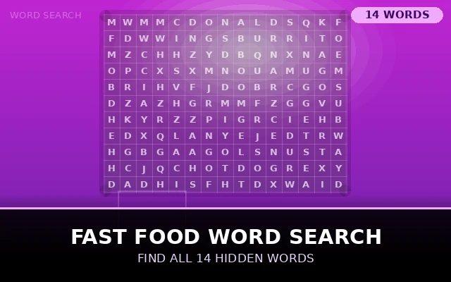 Fast Food Word Search Grid