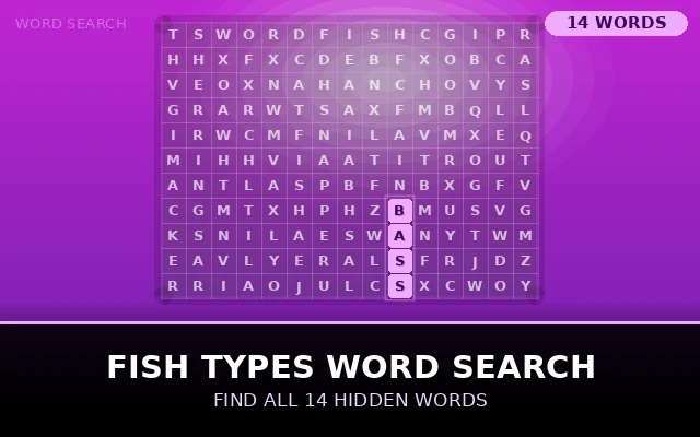 Fish Types Word Search Grid