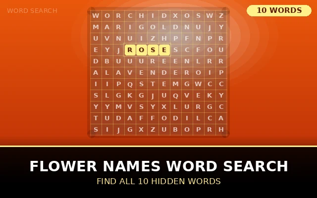 Flower Names Word Search Grid