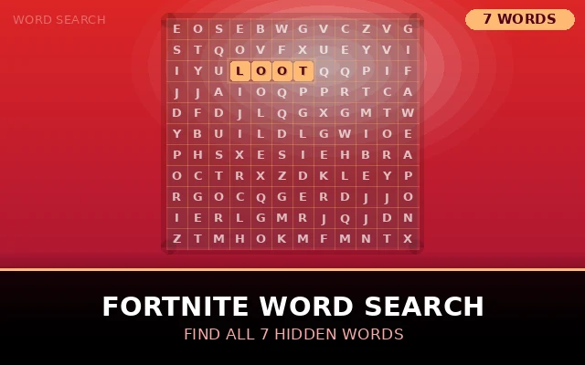 Fortnite Word Search Grid