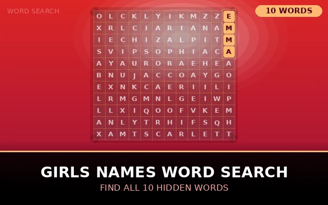 Girls Names Word Search