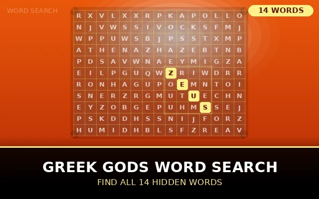 Greek Gods Word Search Grid