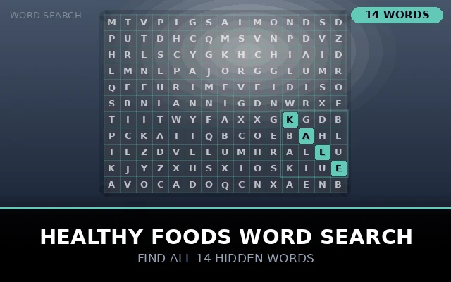 Healthy Foods Word Search Grid