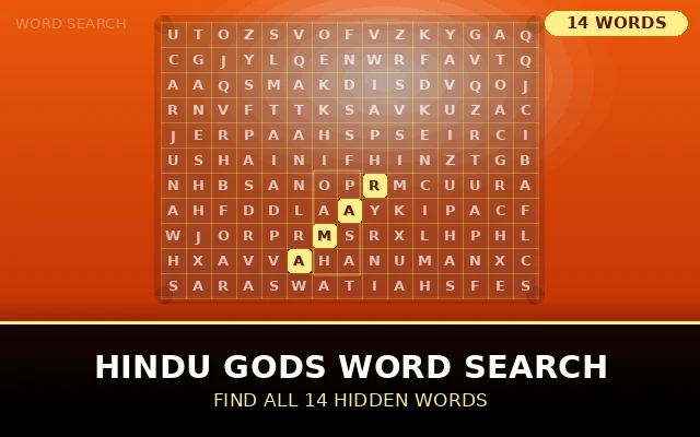 Hindu Gods Word Search Grid