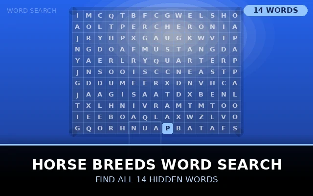 Horse Breeds Word Search Grid